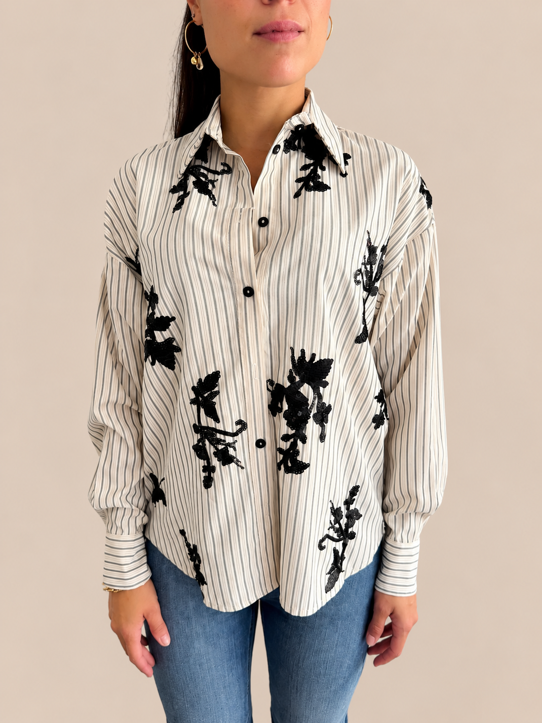 Camicia a righe con paillettes Haveone CGE-R041