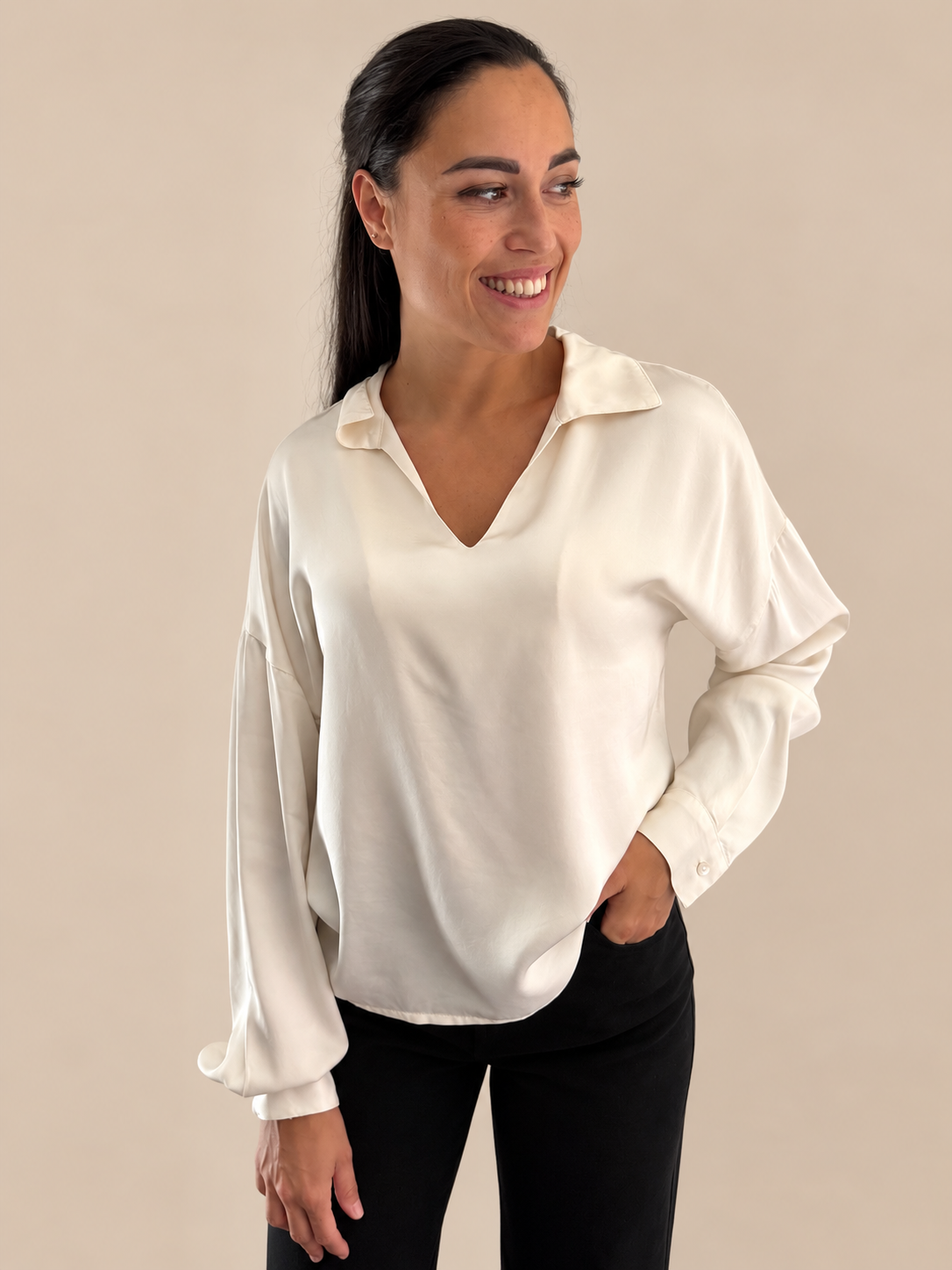 Camicia viscosa Haveone TWG-R003 - Panna